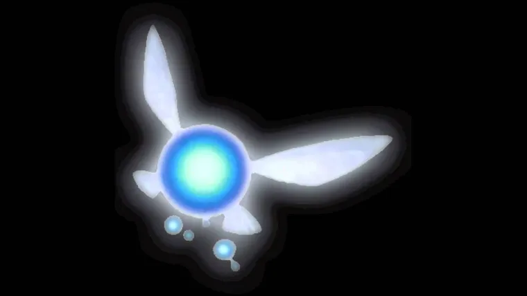 Navi, a glowing blue fairy with wings, against a dark background