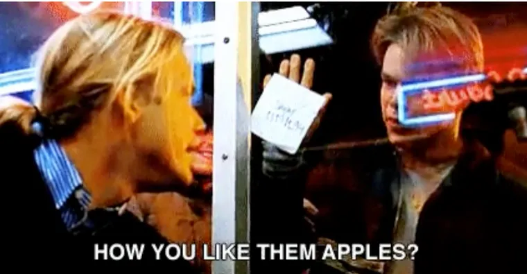 Matt Damon as Will Hunting holding a phone number against a bar window, with the caption
