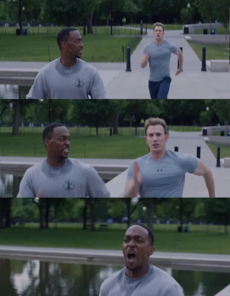 Steve Rogers jogging past another runner on a path in Washington, D.C.
