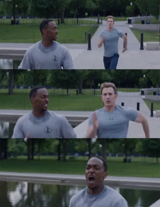 Steve Rogers jogging past another runner on a path in Washington, D.C.