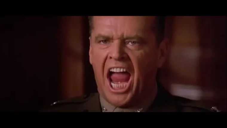 Jack Nicholson in a Marine dress uniform, shouting from a witness stand